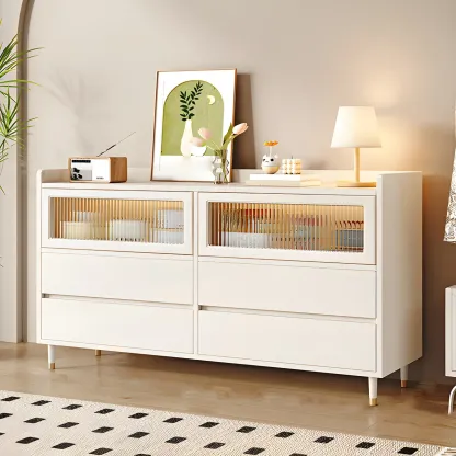 Elegant White Wooden Double Dresser with Cabinets & Drawers Image - 1