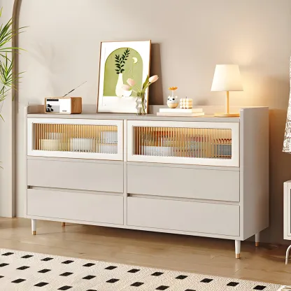 Elegant White Wooden Double Dresser with Cabinets & Drawers Image - 2