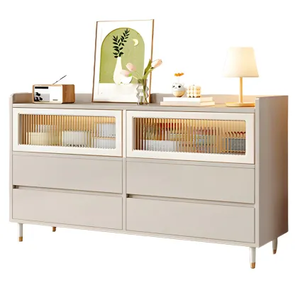 Elegant White Wooden Double Dresser with Cabinets & Drawers Image - 5