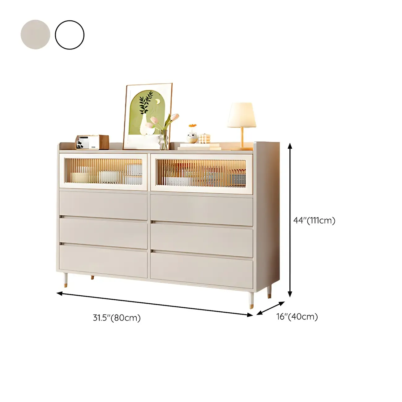 Elegant White Wooden Double Dresser with Cabinets & Drawers Image - 10