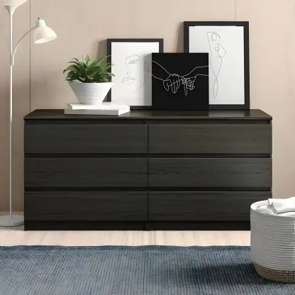 Modern 6-Drawer Wood Double Dresser Wide Chest of Drawers for Bedroom Image - 1