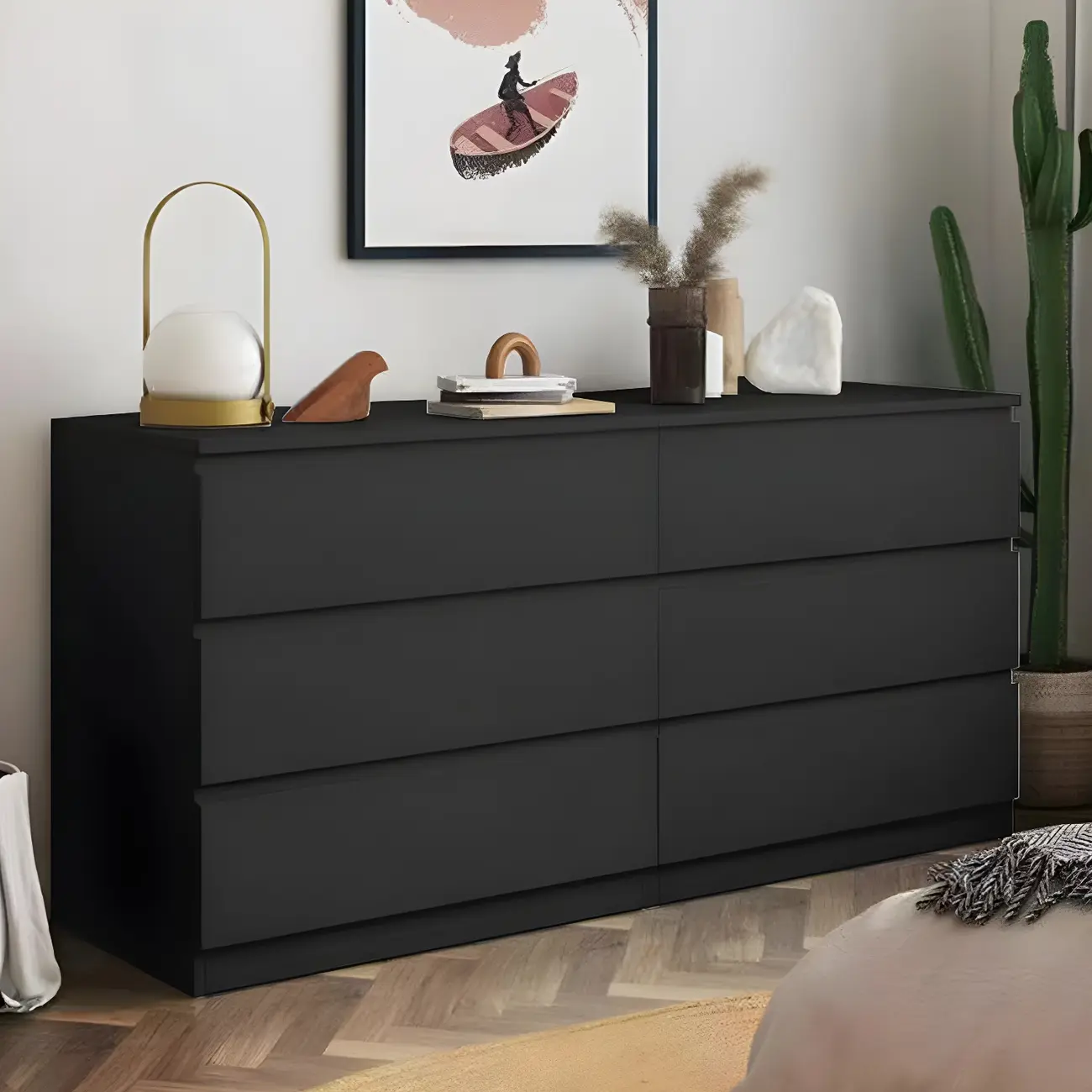 Modern 6-Drawer Wood Double Dresser Wide Chest of Drawers for Bedroom Image - 2 | homeyfad