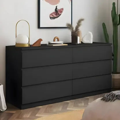 Modern 6-Drawer Wood Double Dresser Wide Chest of Drawers for Bedroom Image - 2