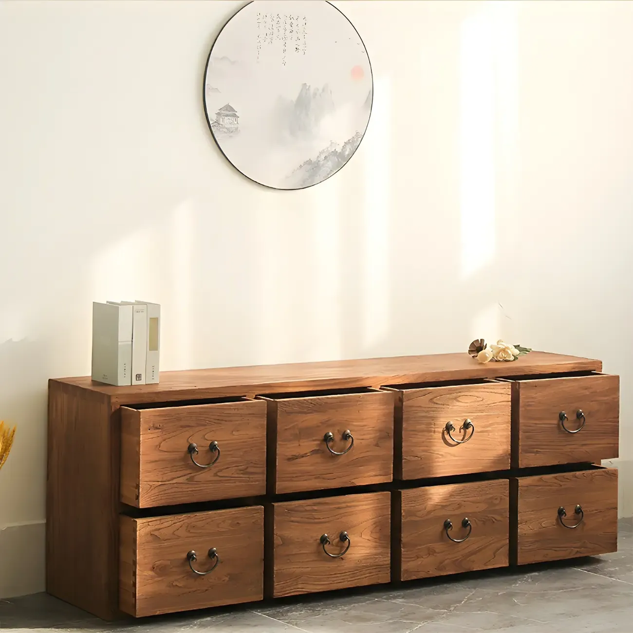 Traditional 8-Drawer Brown Horizontal Wood Large Dresser Image - 1