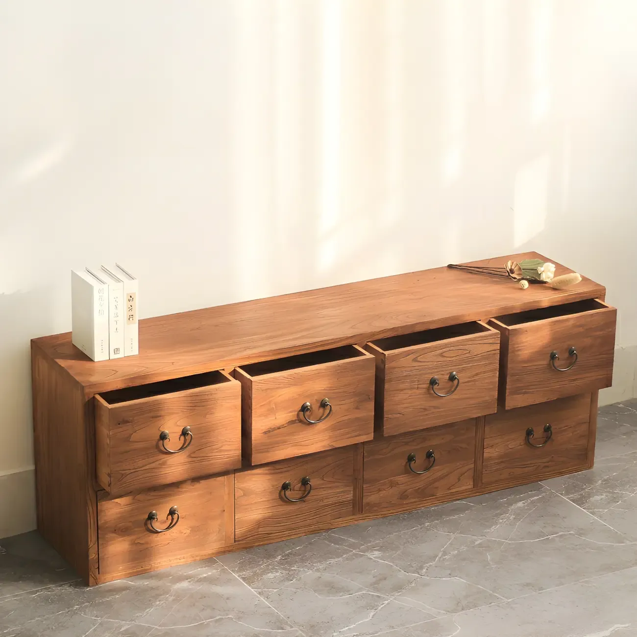 Traditional 8-Drawer Brown Horizontal Wood Large Dresser Image - 2