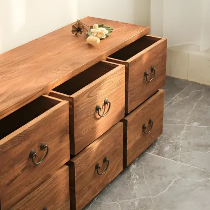 Traditional 8-Drawer Brown Horizontal Wood Large Dresser Image - 4