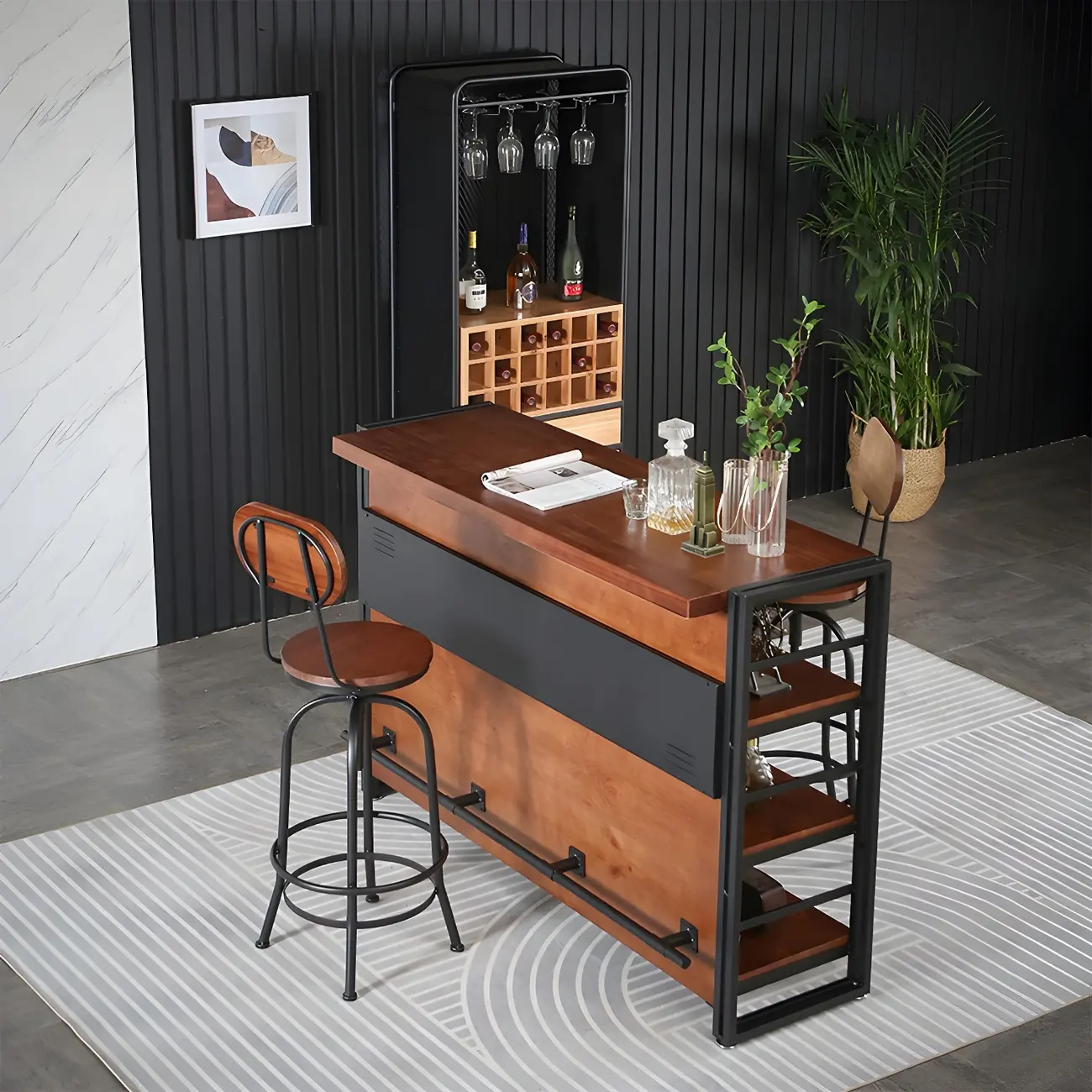 Industrial Brown Wooden Metal Shelf Storage Bar Tables Image - 1 | homeyfad