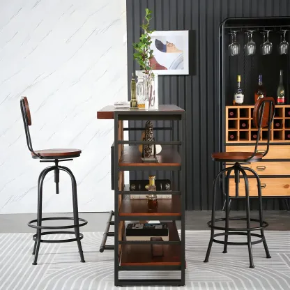 Industrial Brown Wooden Metal Shelf Storage Bar Tables Image - 4