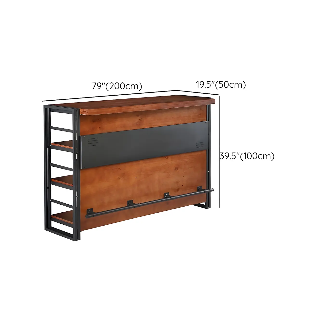 Industrial Brown Wooden Metal Shelf Storage Bar Tables #size | homeyfad