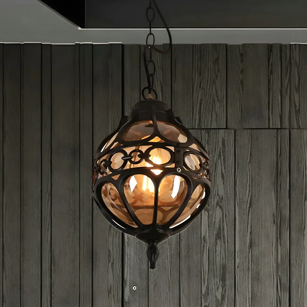 Rustic Bronze Metal Globe Outdoor LED Hanging Light | homeyfad