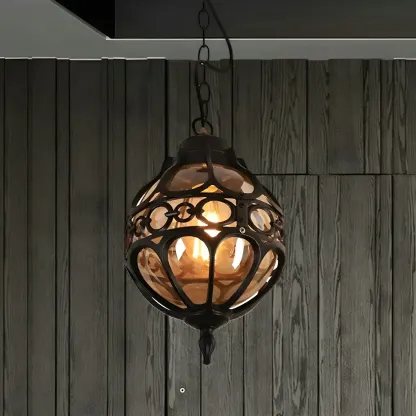 Rustic Bronze Metal Globe Outdoor LED Hanging Light