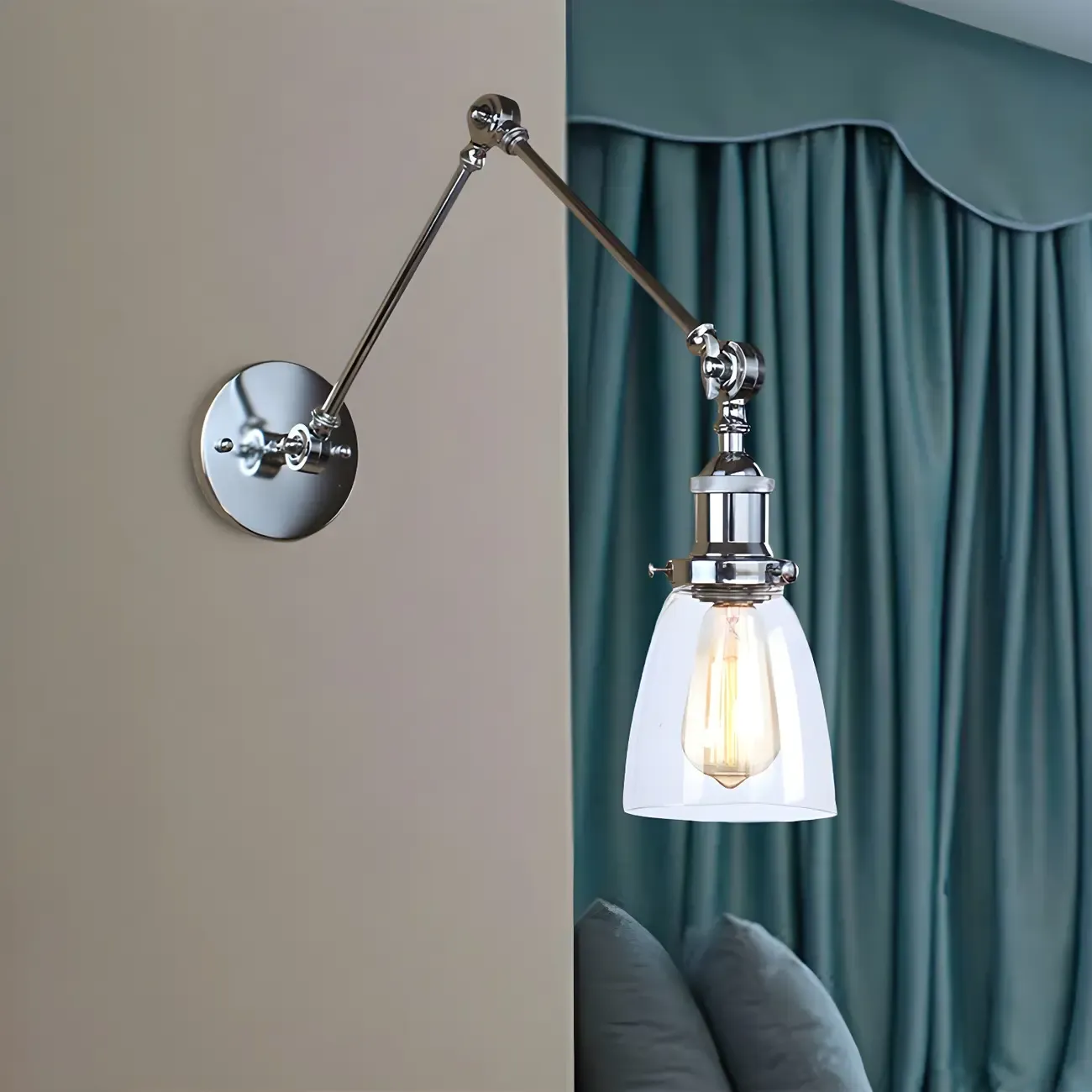 Glass Tapered Shade Industrial Swing Arm Wall Light Image - 8