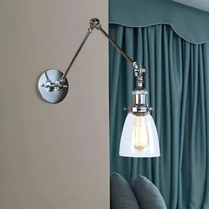 Glass Tapered Shade Industrial Swing Arm Wall Light Image - 8