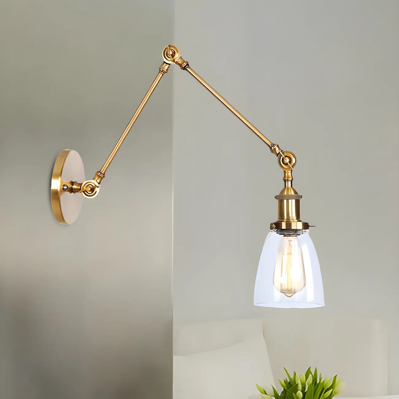 Glass Tapered Shade Industrial Swing Arm Wall Light Image - 7 | homeyfad