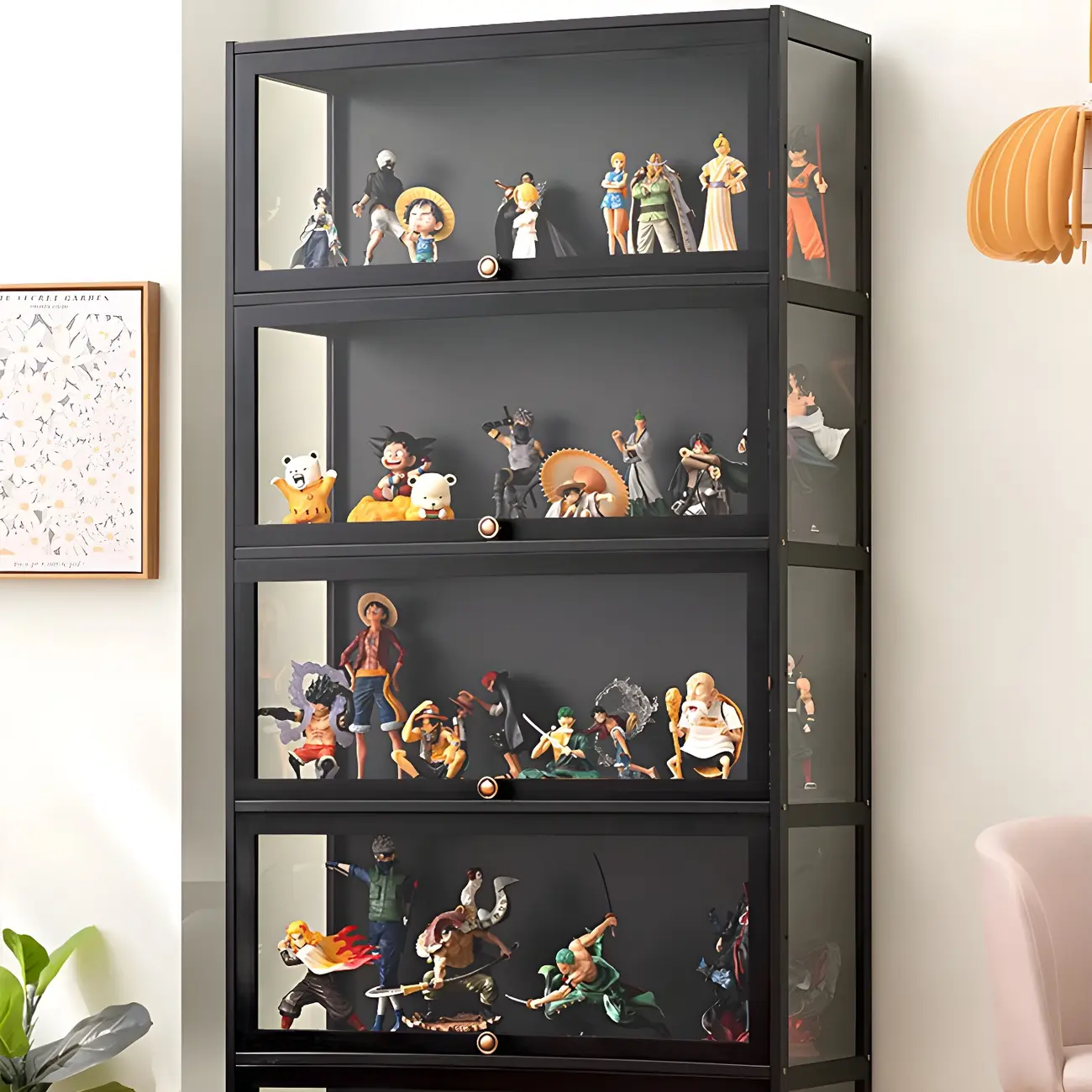 Rectangular Black Bamboo Wood Display Cabinet with Doors Image - 1 | homeyfad
