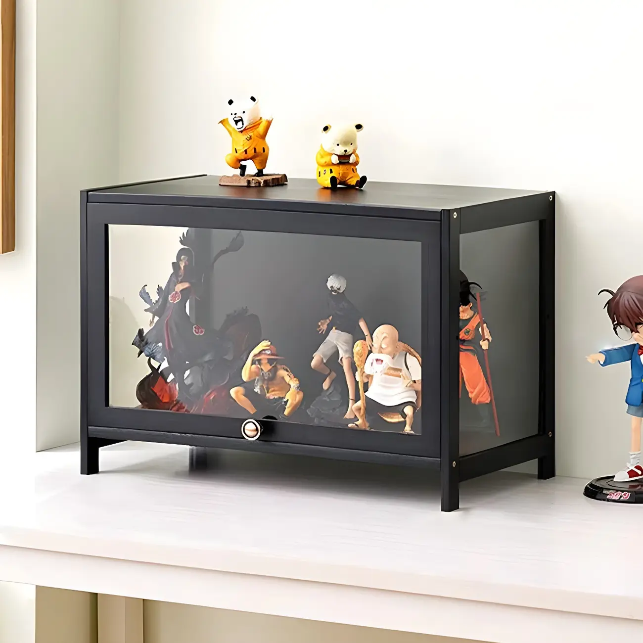 Rectangular Black Bamboo Wood Display Cabinet with Doors Image - 2 | homeyfad