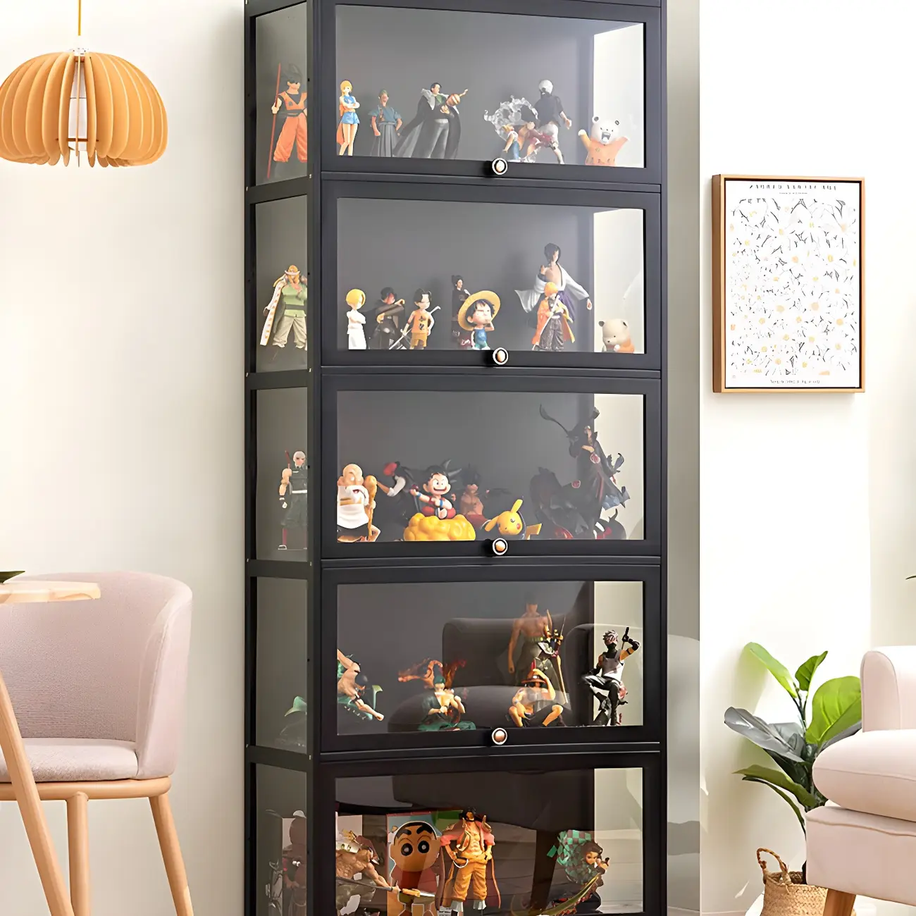 Rectangular Black Bamboo Wood Display Cabinet with Doors Image - 3 | homeyfad