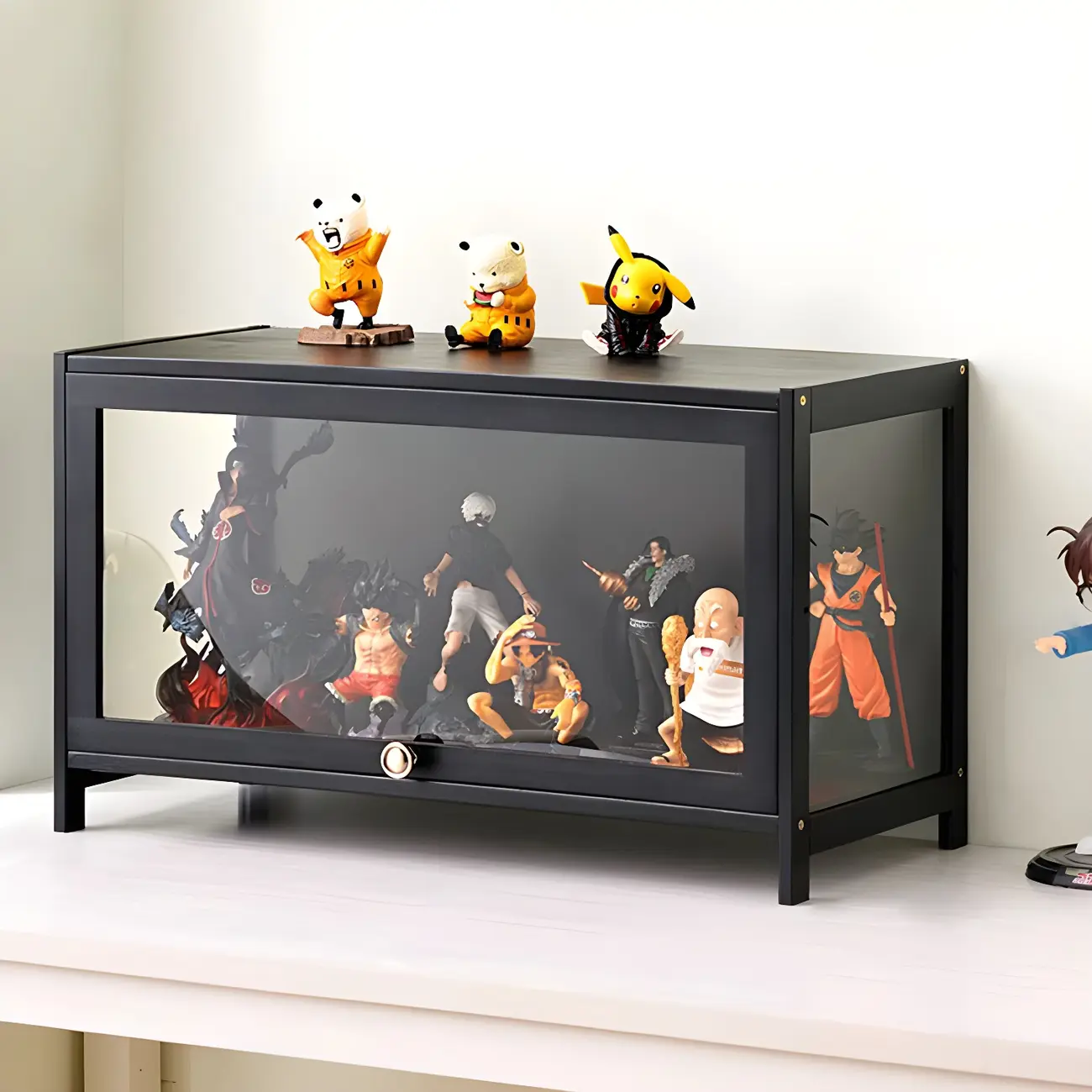 Rectangular Black Bamboo Wood Display Cabinet with Doors Image - 4 | homeyfad