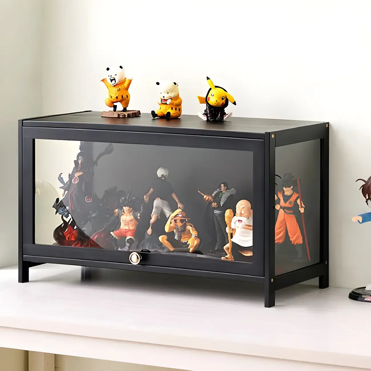 Rectangular Black Bamboo Wood Display Cabinet with Doors Image - 4