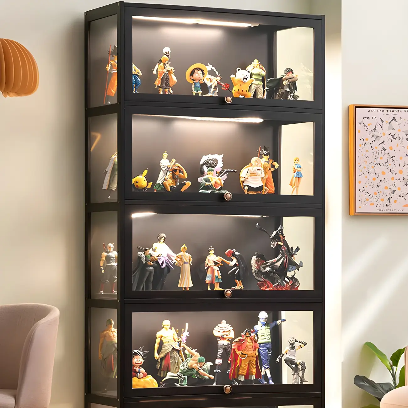 Rectangular Black Bamboo Wood Display Cabinet with Doors Image - 6 | homeyfad