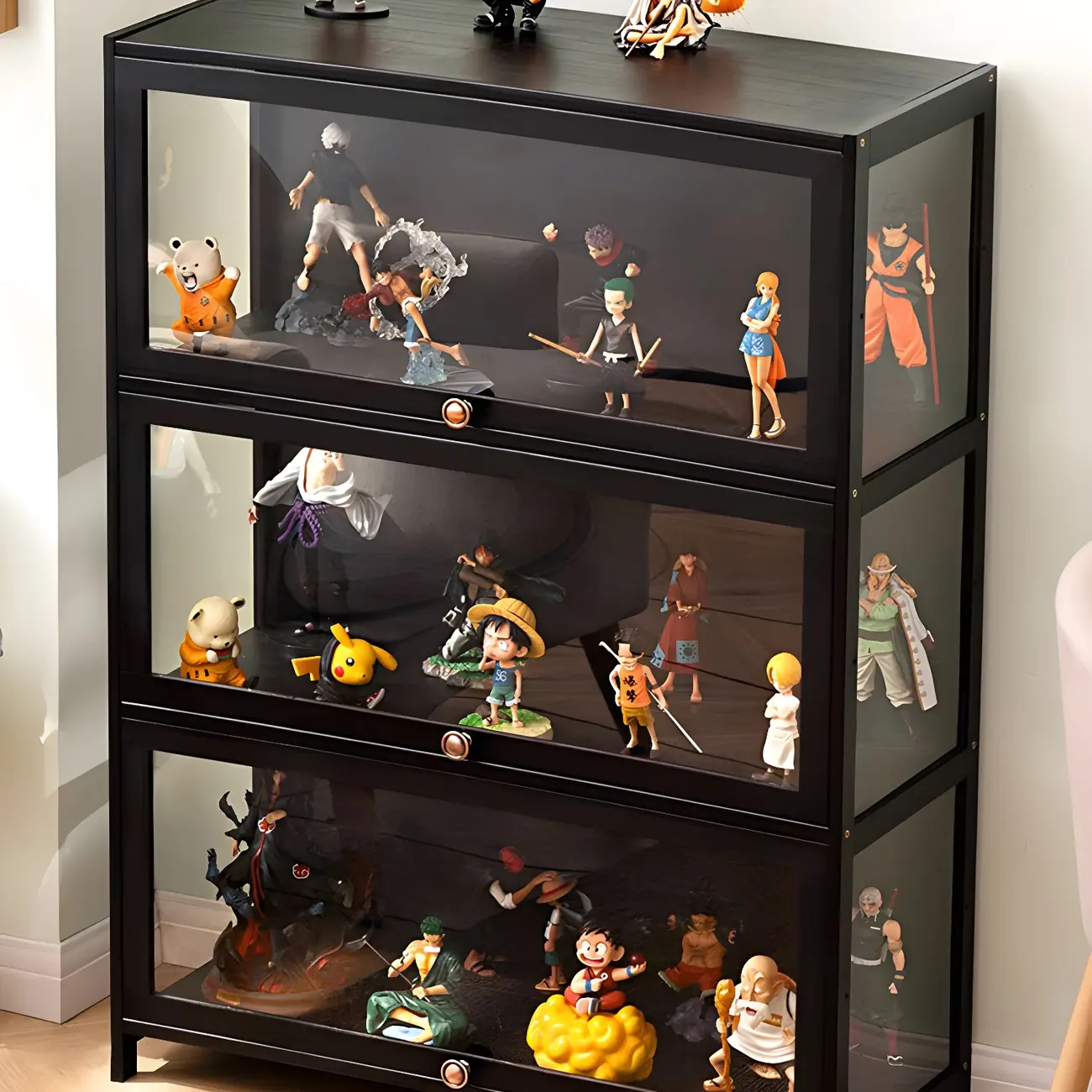 Rectangular Black Bamboo Wood Display Cabinet with Doors Image - 8 | homeyfad