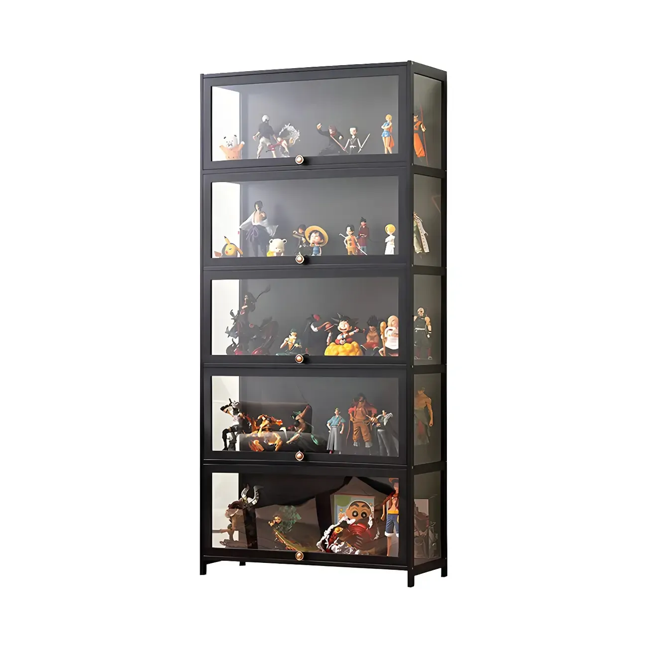 Rectangular Black Bamboo Wood Display Cabinet with Doors Image - 10