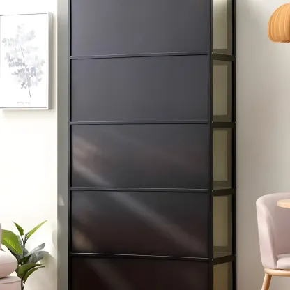 Rectangular Black Bamboo Wood Display Cabinet with Doors Image - 12