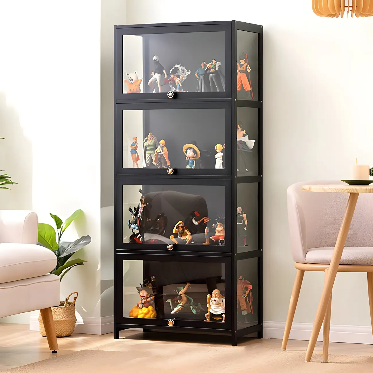 Rectangular Black Bamboo Wood Display Cabinet with Doors Image - 19 | homeyfad