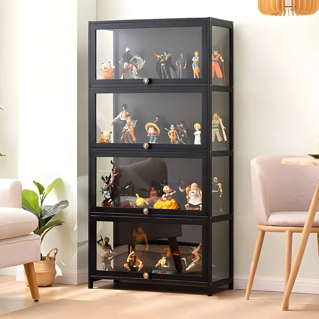 Rectangular Black Bamboo Wood Display Cabinet with Doors Image - 20