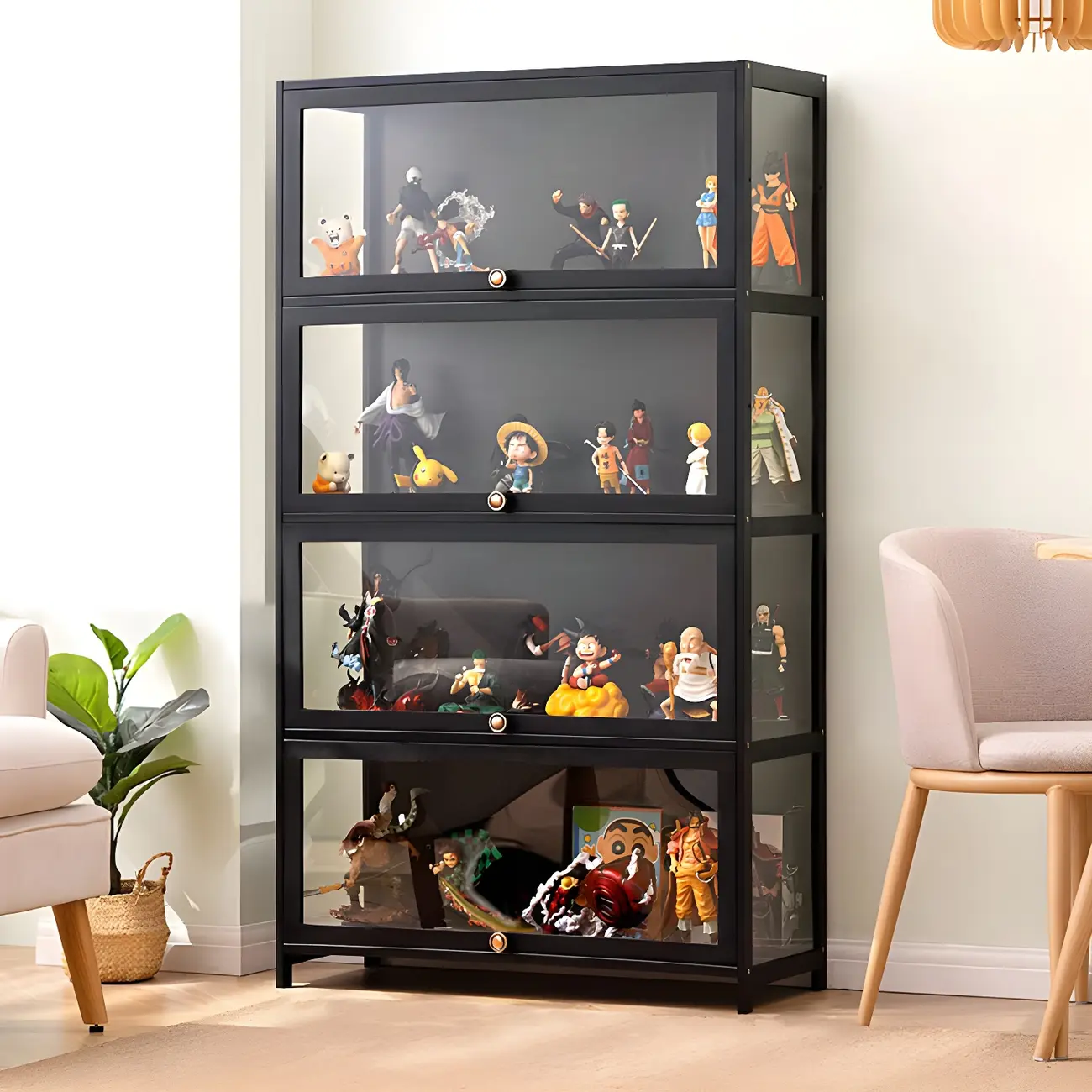 Rectangular Black Bamboo Wood Display Cabinet with Doors Image - 21 | homeyfad
