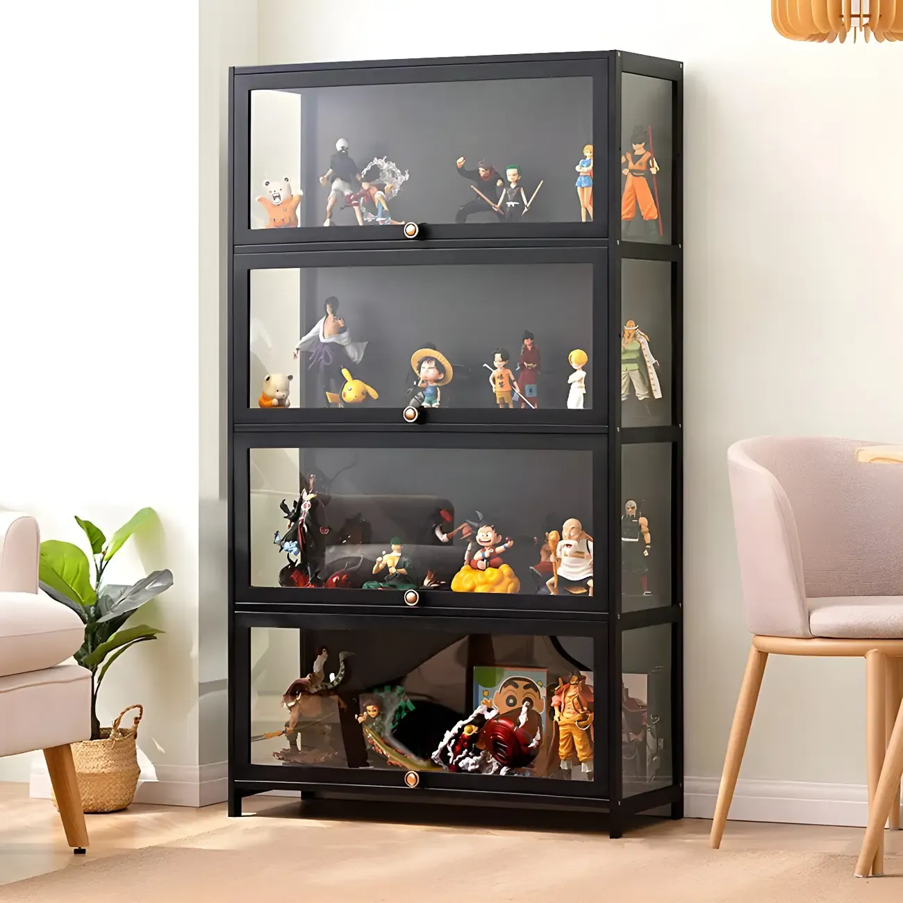 Rectangular Black Bamboo Wood Display Cabinet with Doors Image - 21