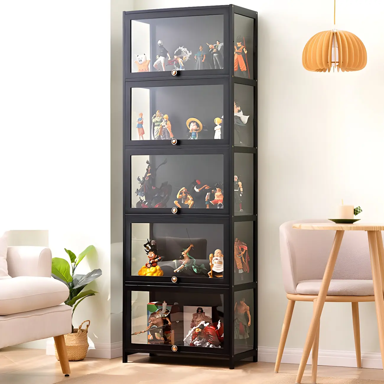 Rectangular Black Bamboo Wood Display Cabinet with Doors Image - 22 | homeyfad