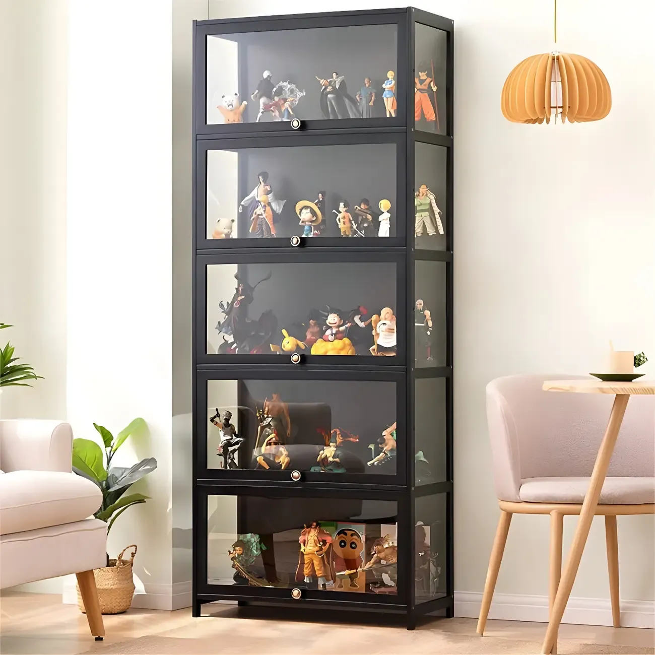 Rectangular Black Bamboo Wood Display Cabinet with Doors Image - 23