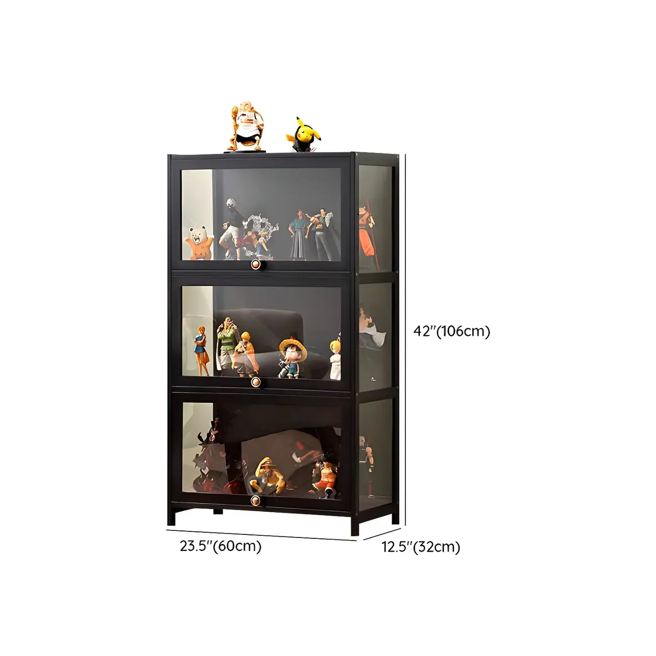 Rectangular Black Bamboo Wood Display Cabinet with Doors Image - 31