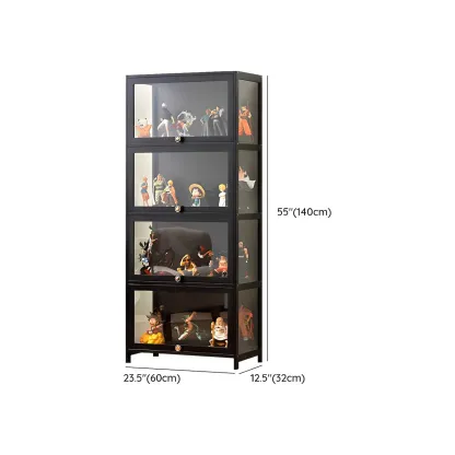 Rectangular Black Bamboo Wood Display Cabinet with Doors Image - 34
