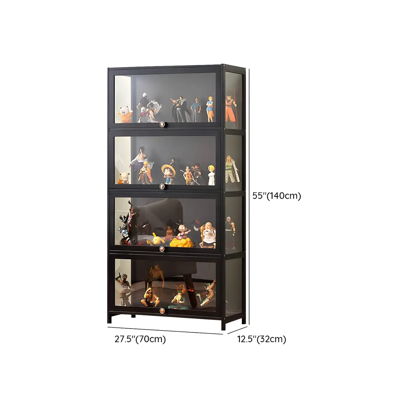 Rectangular Black Bamboo Wood Display Cabinet with Doors Image - 35