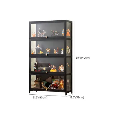 Rectangular Black Bamboo Wood Display Cabinet with Doors Image - 36