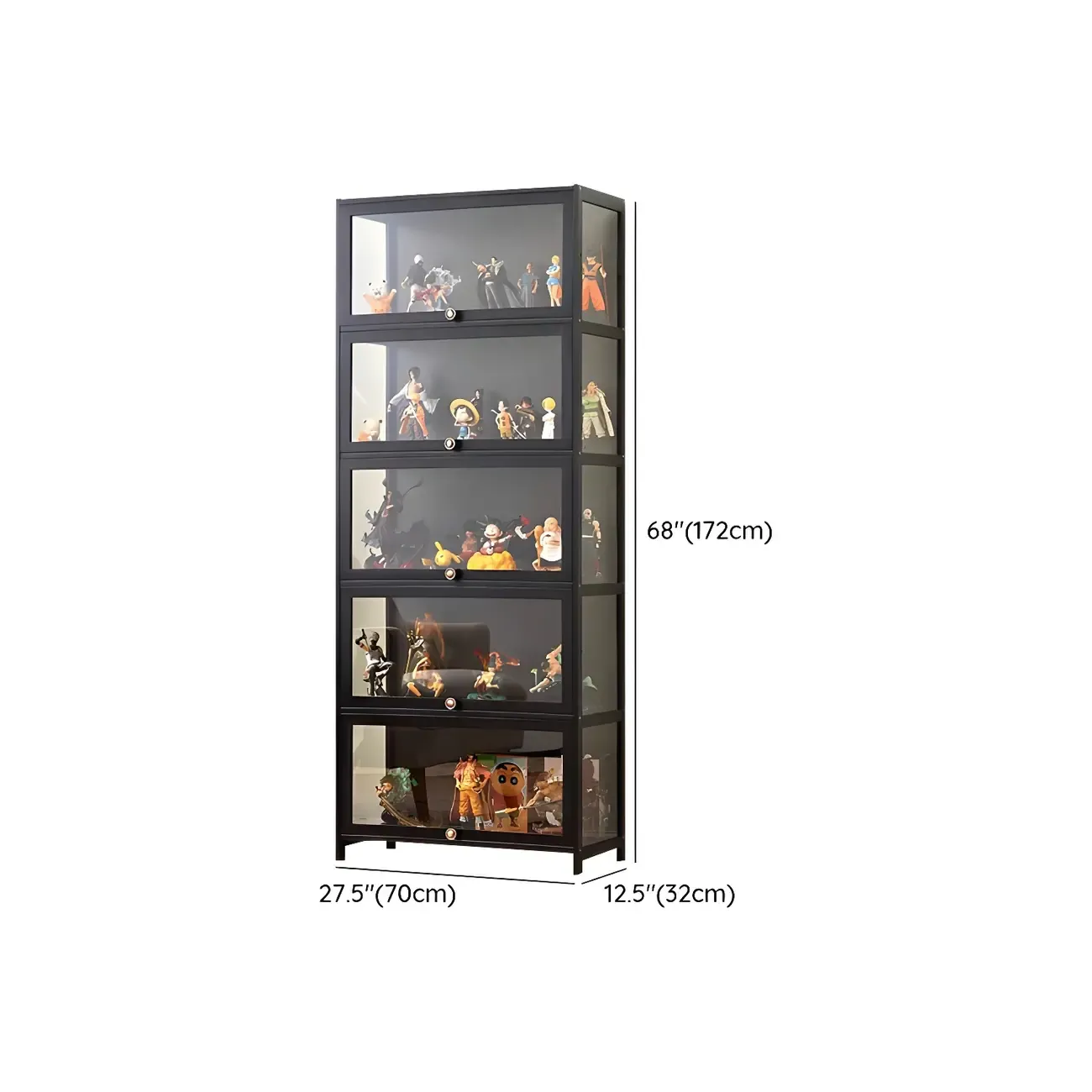 Rectangular Black Bamboo Wood Display Cabinet with Doors Image - 38