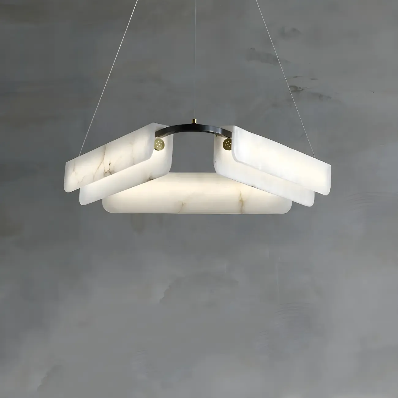 Black Living Room Circular Modern Alabaster Chandelier Image - 3