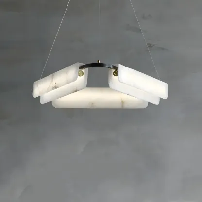 Black Living Room Circular Modern Alabaster Chandelier Image - 3