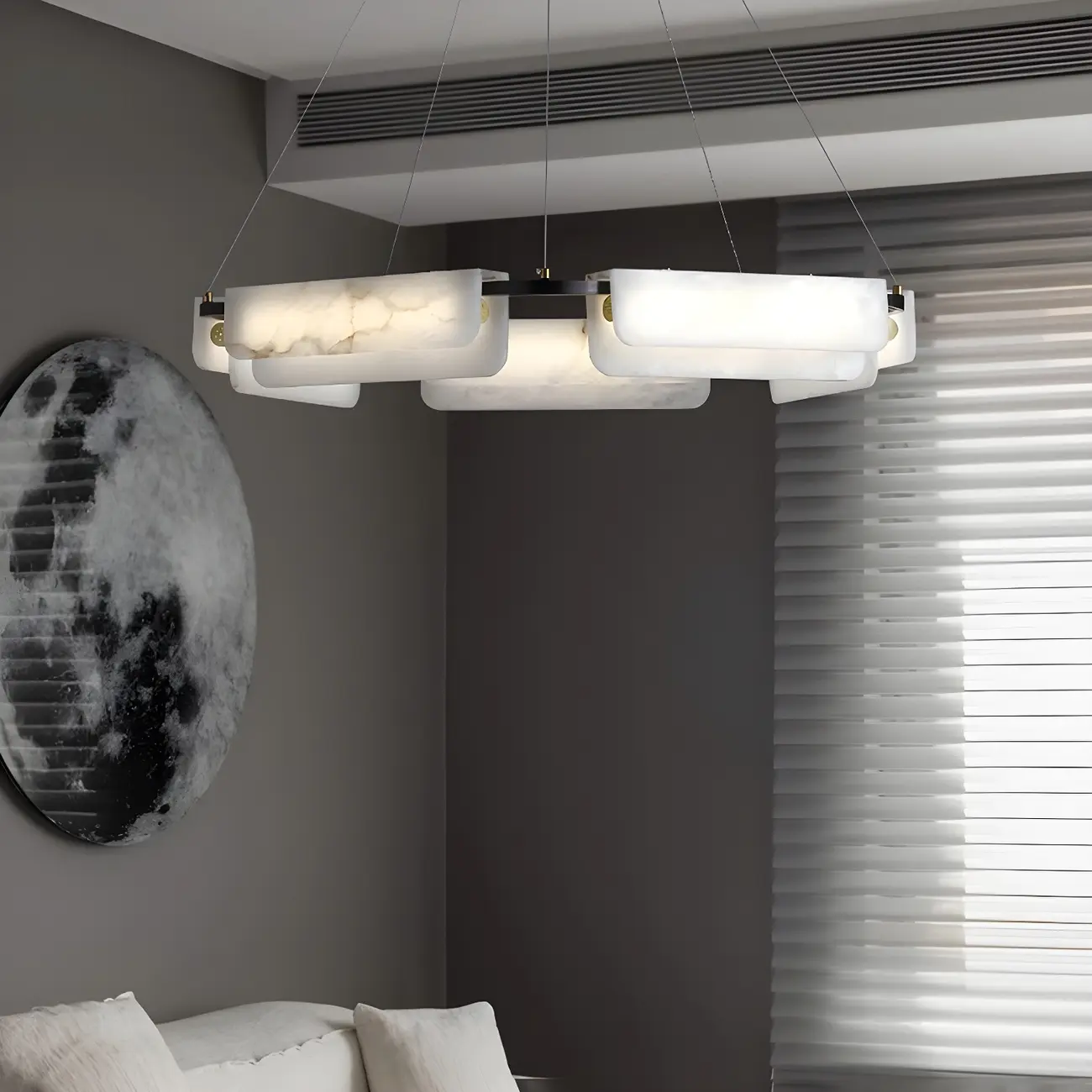 Black Living Room Circular Modern Alabaster Chandelier Image - 4 | homeyfad