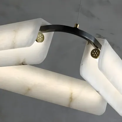 Black Living Room Circular Modern Alabaster Chandelier Image - 6