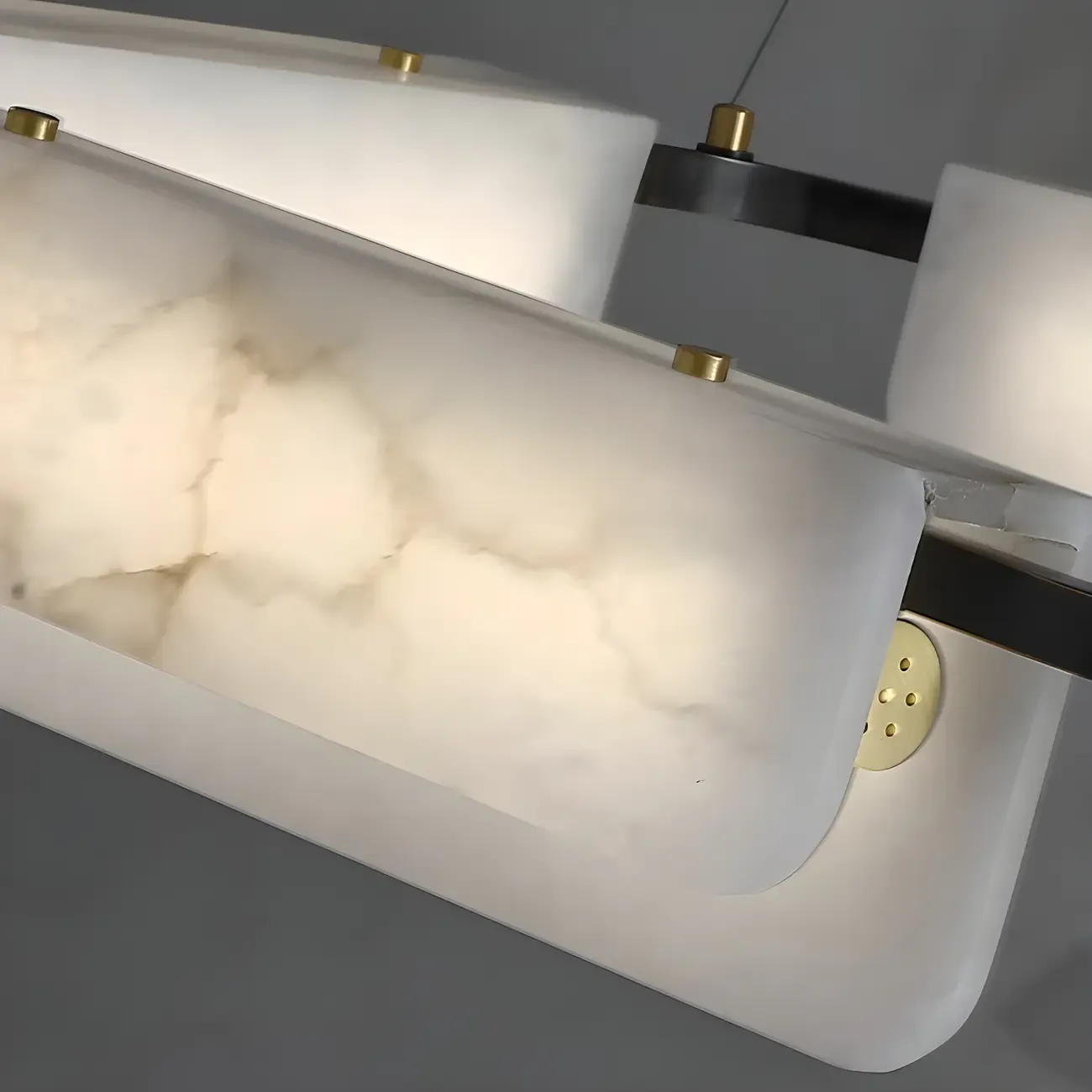 Black Living Room Circular Modern Alabaster Chandelier Image - 9