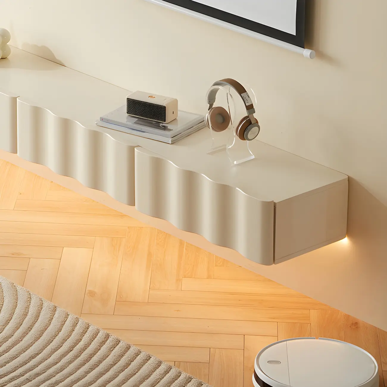 Glam Wooden Mueble Flotante Para TV Stand with Dual Drawers Image - 9 | homeyfad