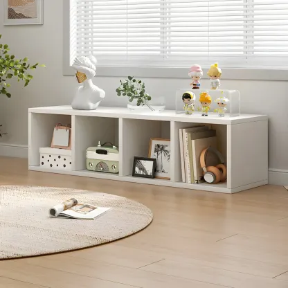 Minimalist Horizontal White Wood Open Cube Bookcase Image - 1