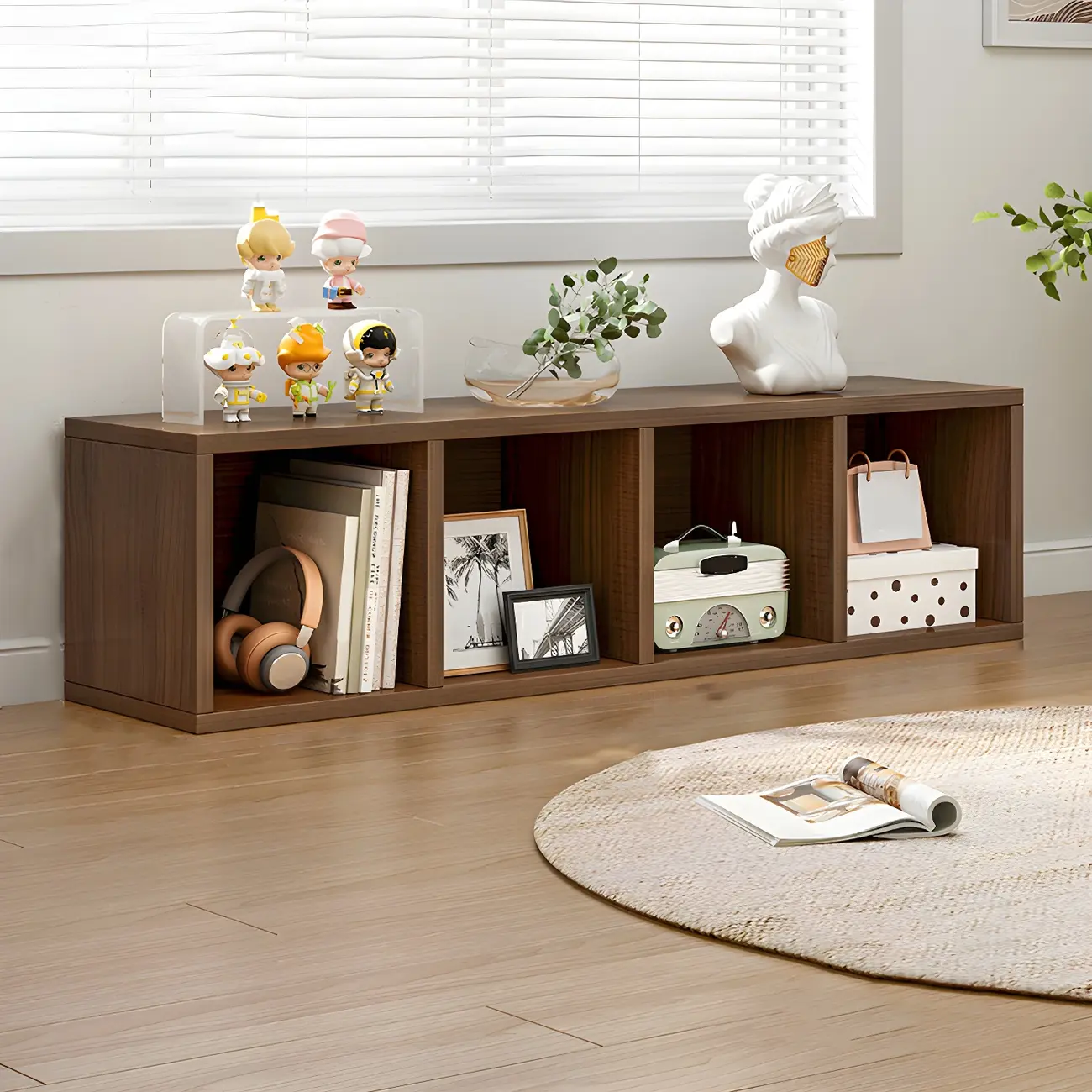 Minimalist Horizontal White Wood Open Cube Bookcase Image - 17 | homeyfad