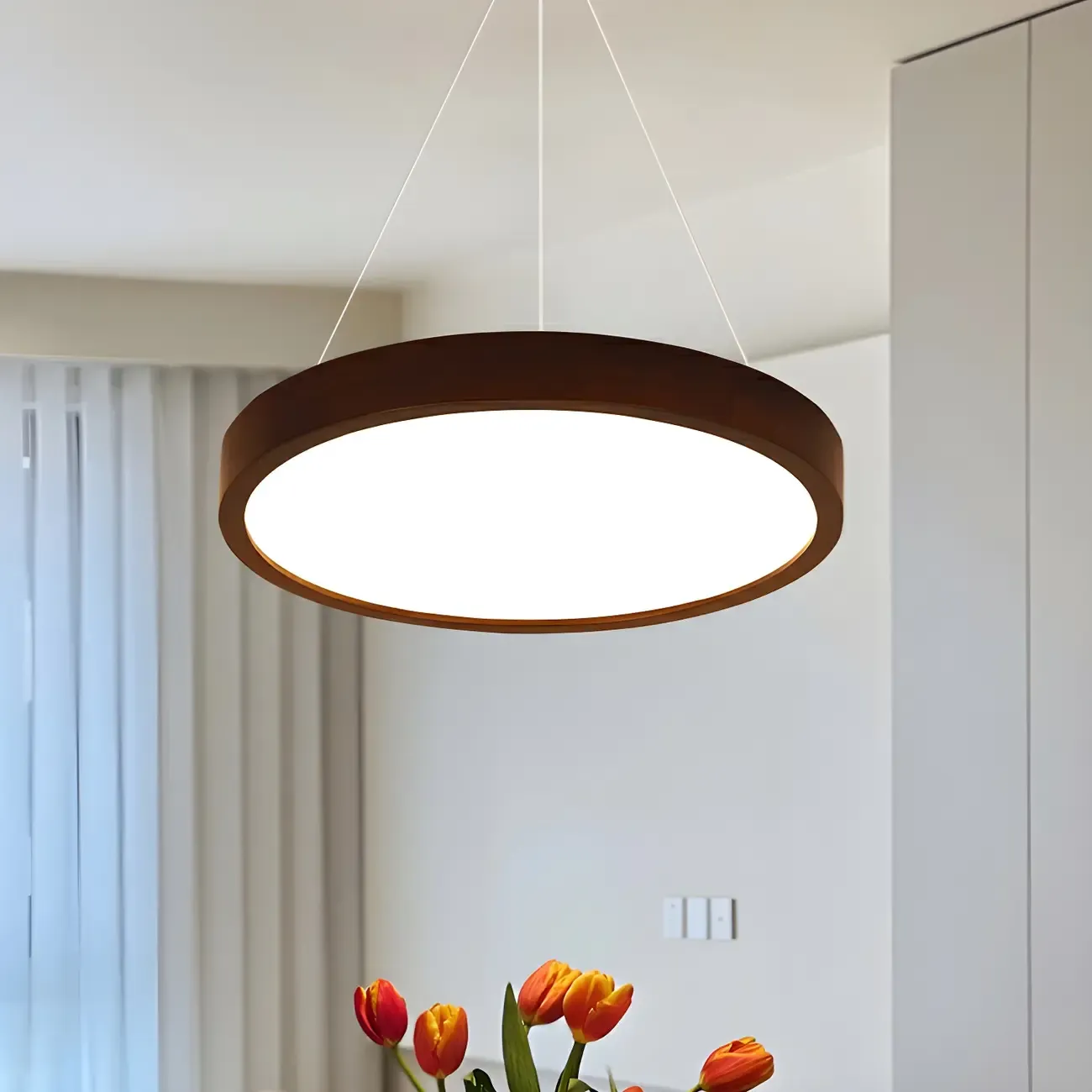 Brown Circular Acrylic Modern Linear Chandelier Light Image - 8