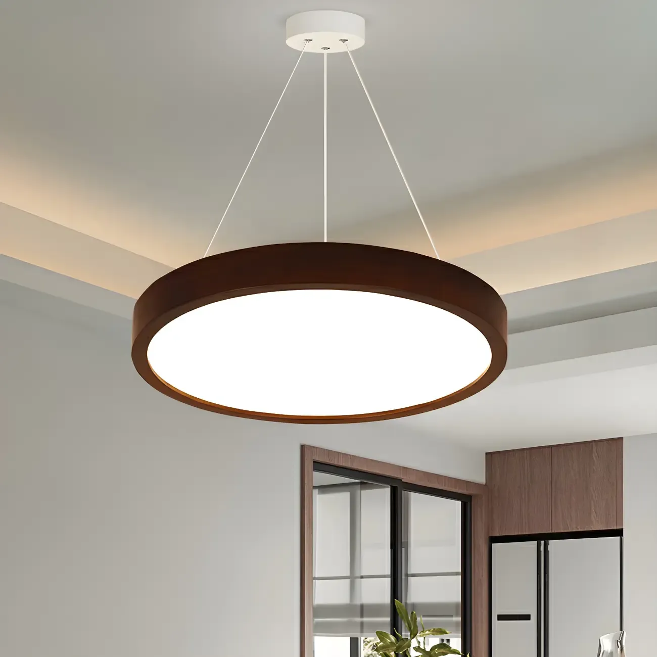 Brown Circular Acrylic Modern Linear Chandelier Light Image - 1