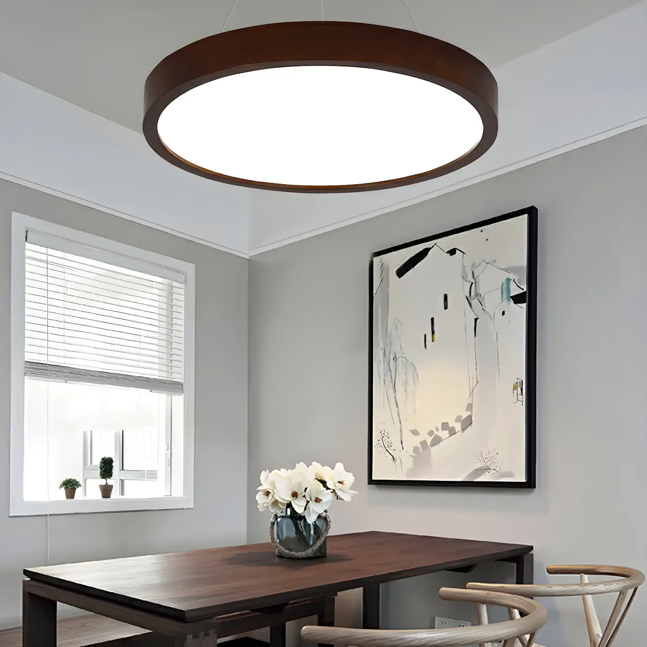 Brown Circular Acrylic Modern Linear Chandelier Light Image - 3
