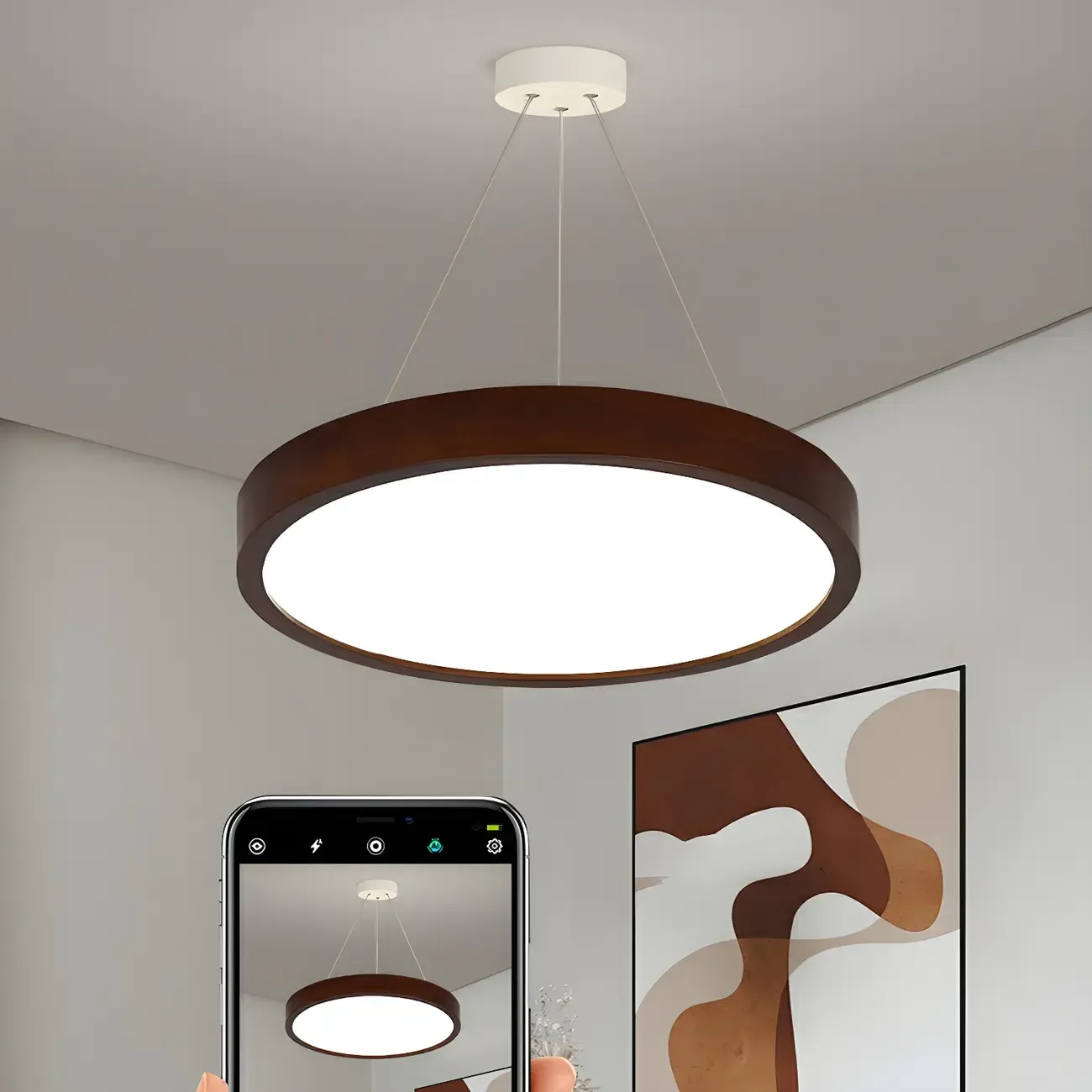 Brown Circular Acrylic Modern Linear Chandelier Light Image - 14